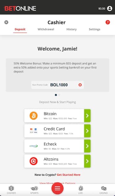 BetOnline New Hampshire Mobile Payment Options