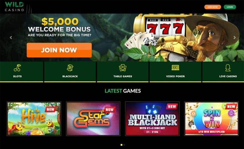 Wild Casino Online Sign-up Form for $5000 Welcome Bonus